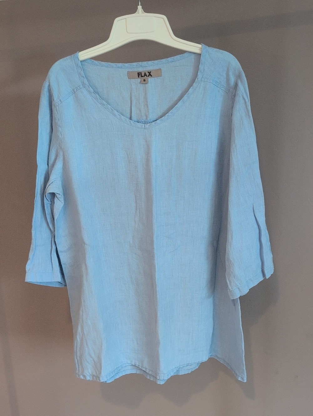 Flax 100% Linen Light Blue 3/4 Sleeve Tunic Top